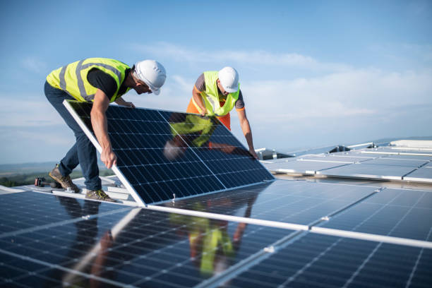 Solar panel installation on a residential roof